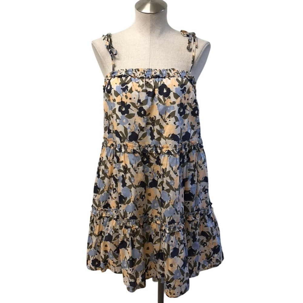 Rails Caralyn Mini Dress Womens Medium M Blue Peach Mod Floral‎ Tiered Ruffle